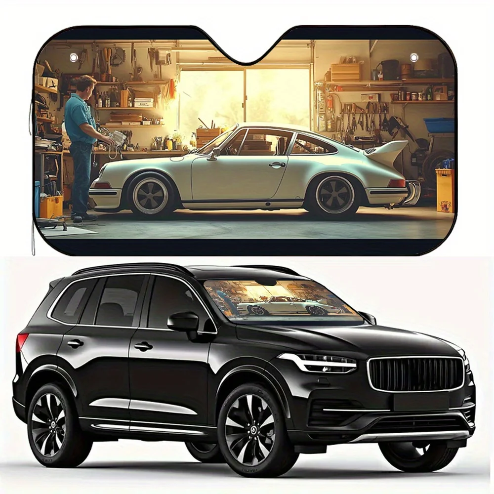 1 pieza de diseño plano 2D para PORSCHE, para reparación en garaje, que sirve como parasol para la ventana delantera del coche. Se adapta universalmente a Windows