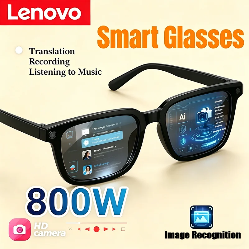 Lunettes Intelligentes IA Lenovo : Traduction IA, Caméra HD 8MP, Prise de Vue 4K, Appel Bluetooth, Enregistrement, Musique – Nouveauté 2026