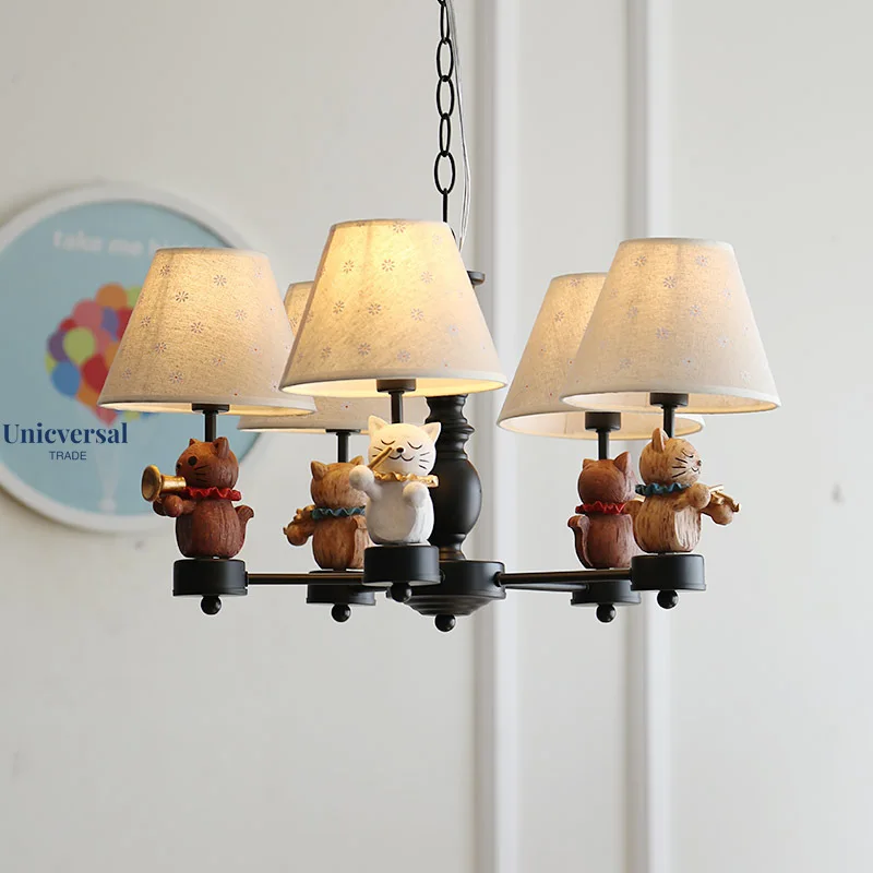 

American Children's Chandelier Boys and Girls Children's Room Bedroom Lights Simple Cloth Cover Doll Chandeliers Household Lamps