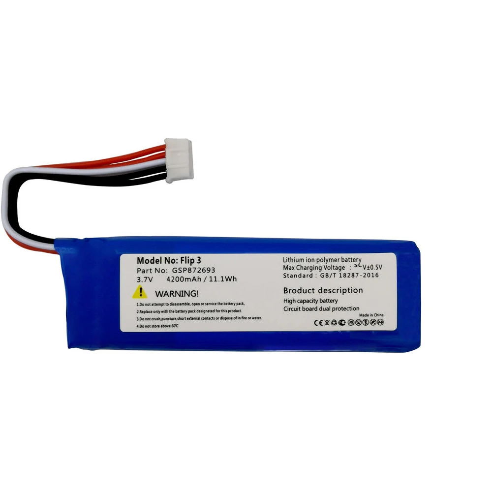 3.7V 4200mAh/11.1Wh GSP872693 P763098 03 Rechargeable Lithium Polymer Battery For JBL Flip3 Flip 3 Wireless bluetooth speaker