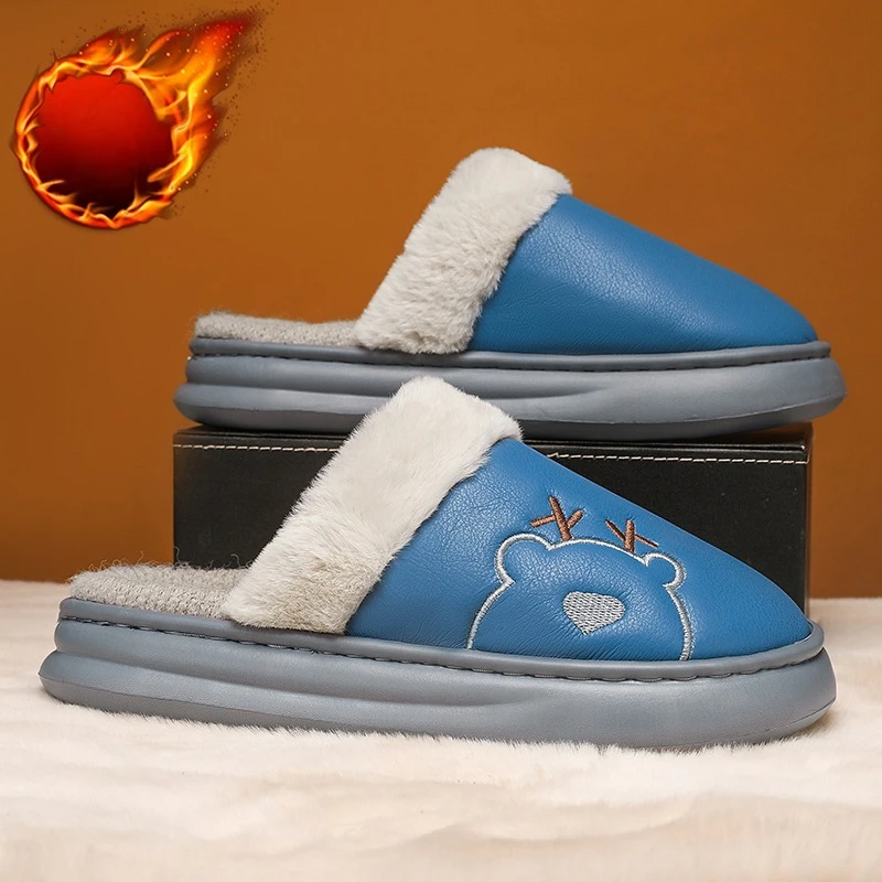 

Mens Winter Slippers Warm Cotton House Shoes Non-Slip Comfortable Indoor Outdoor Soft Cozy Home Footwear for Men