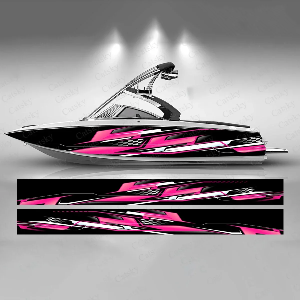 Racing Flag Design Colorful Boat Sticker Fashion Custom Fish Boat-Sticker Vinyl Waterproof Boat Wrap Graphic Boat Wrap Decal