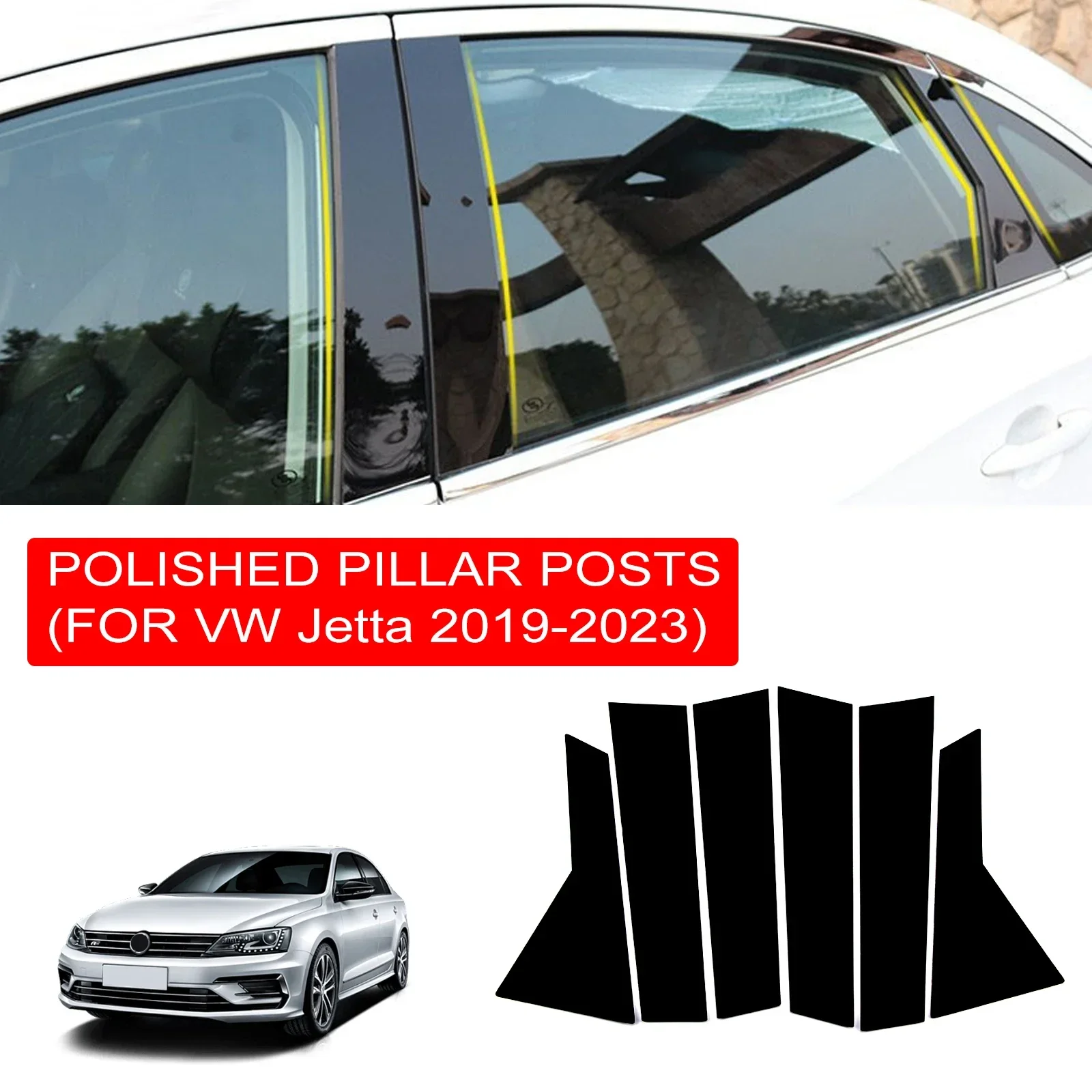 

6PCS Polished Pillar Posts For VW Jetta Sedan 2019-2022 Car Window Trim Cover BC Column Sticker Car Accessories