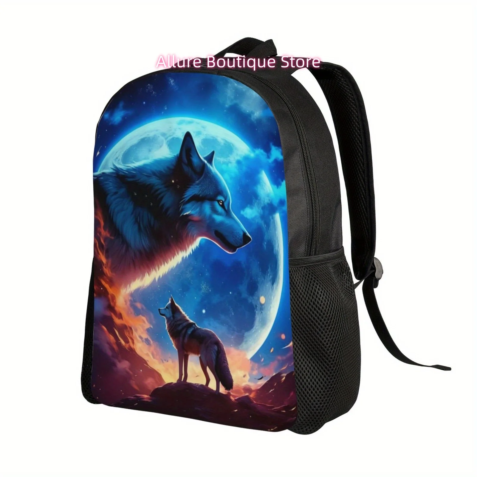 Moon Wolf Lightweight Backpack - Adjustable Straps, Polyester Laptop & Tablet Travel Daypack for Men and Women