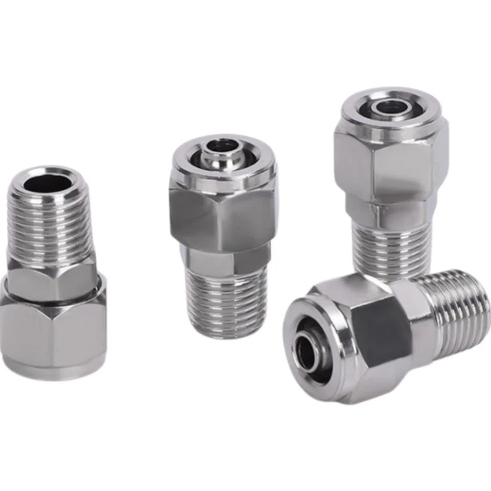 5Pcs 304 Stainless Steel PC Push In Fitting Pneumatic Male Thread Air Tube Quick Connector PC4-01 PC6-02 PC8-03 PC10-04