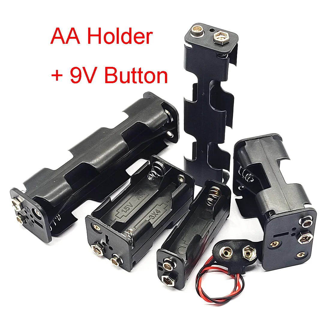 AA Battery Holder With 9V Buckle AA Battery Box With 9V Battery Button 2/4/6/8 Slot AA Battery Case Series Connection DIY