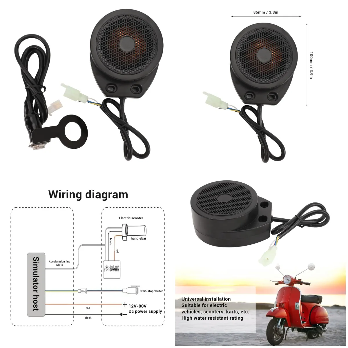 

110DB Motorcycle Sound Simulator, 5W Universal DIY Speaker Module for Electric Scooters & Go Karts