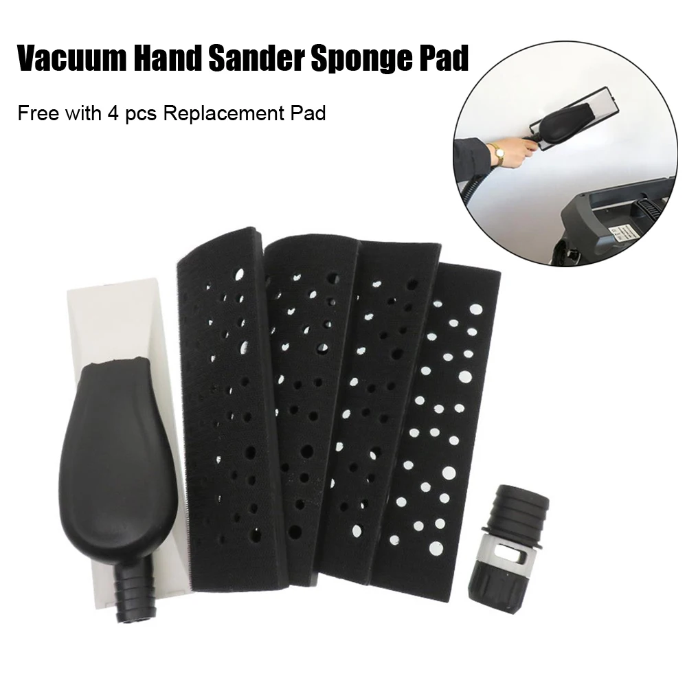 

200 x 70mm Sanding Block Vacuum Hand Sander Sponge Pad Dust Free with 4 pcs Replacement Pad for Wood Polishing Car Repair