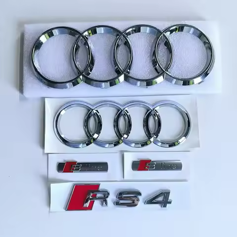AUDI RS4 4Ring logo ABS Black Silver Car Hood Front Grill Emblem Rear Trunk Badge RS4 Sline Emblem Sticker For RS4 2016-2020