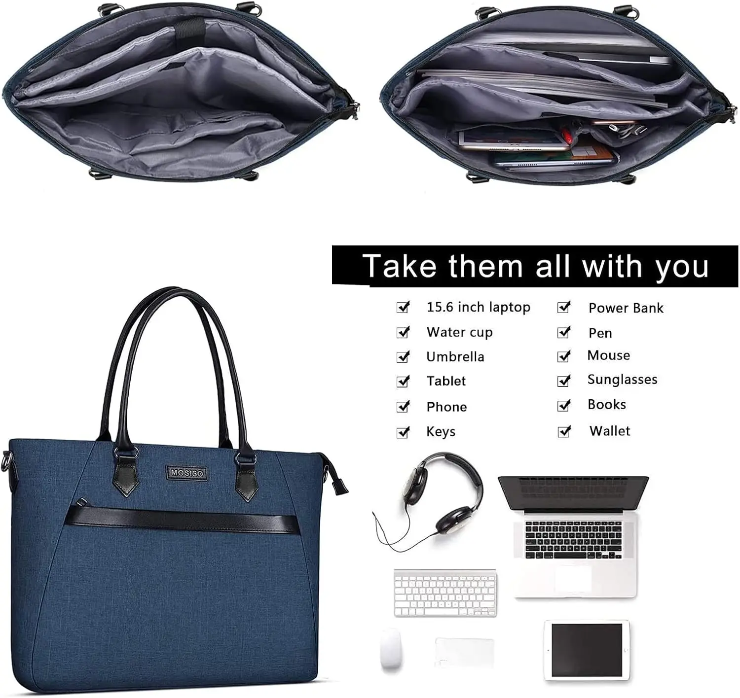 MOSISO Laptop Tote Bag 17-17.3 inch with Front Trapezoid Pocket shopping office business weekend outdoor activities travel gyms
