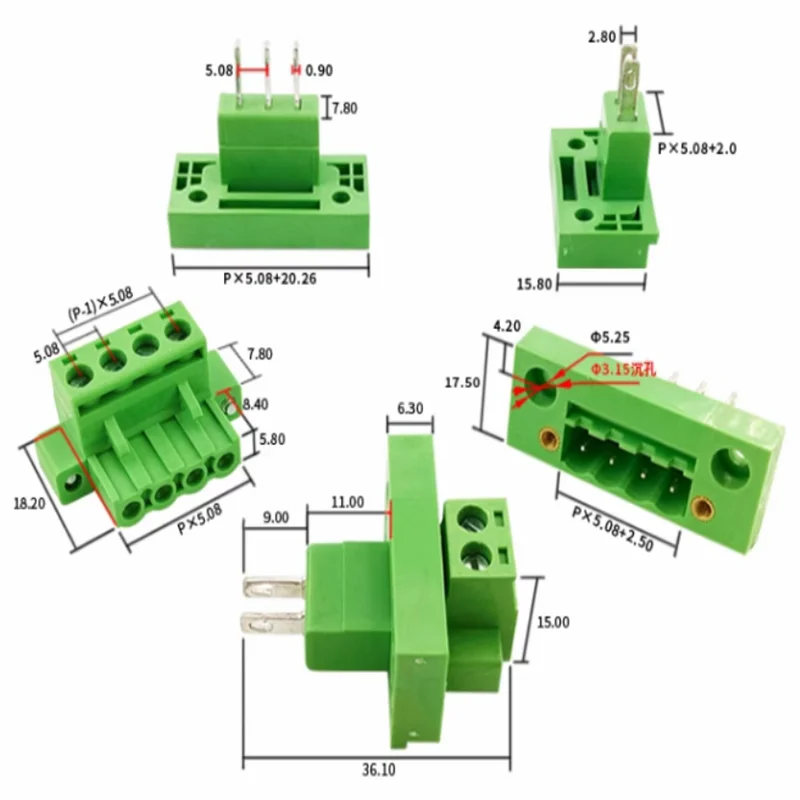 2pcs 2EDGKM-5.08mm Copper Environmental Protection Ear Plug Screw Terminal Plug with Flange Locking 2-24pin