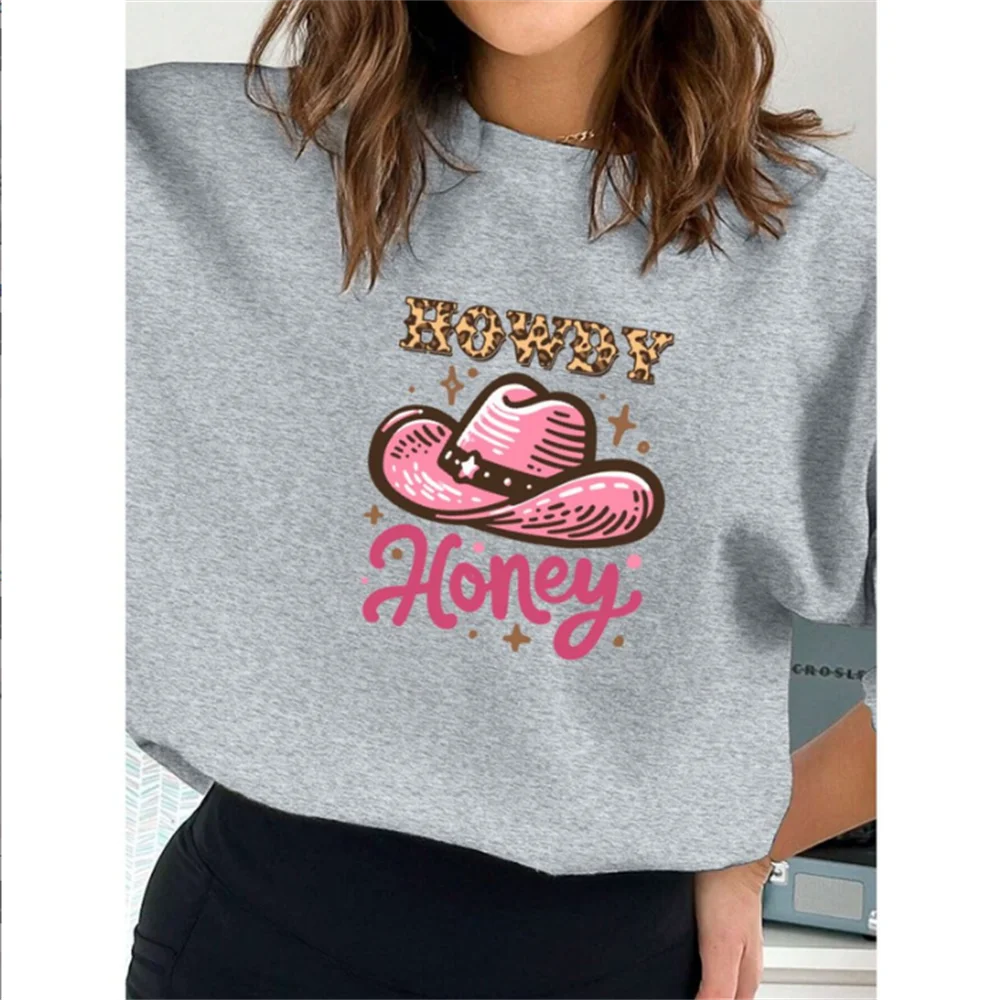 

Y2k Round Neck Women Sweater Long-sleeved Velvet Winter Casual Fashionable Cowgirl Style Wild West Print Sweatshirt Tops