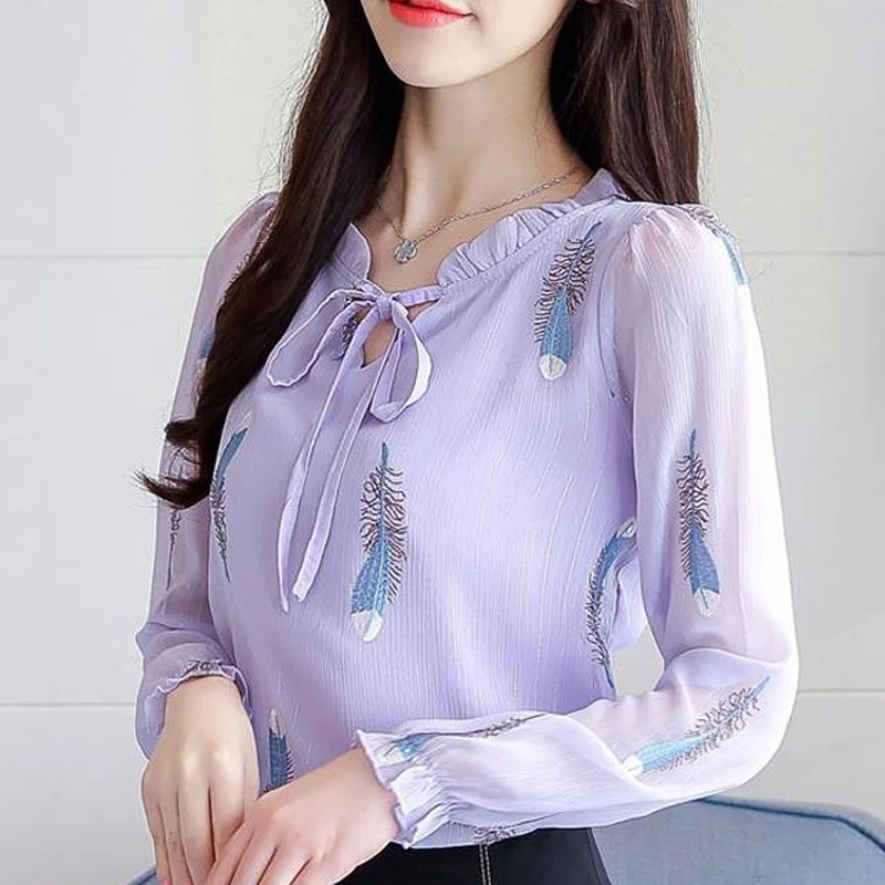 Women Clothes Ruffled Lace Up Sweet Chic Blouses Spring Autumn Korean Fashion Elegant Shirts V Neck Long Sleeve Loose Tops Blusa