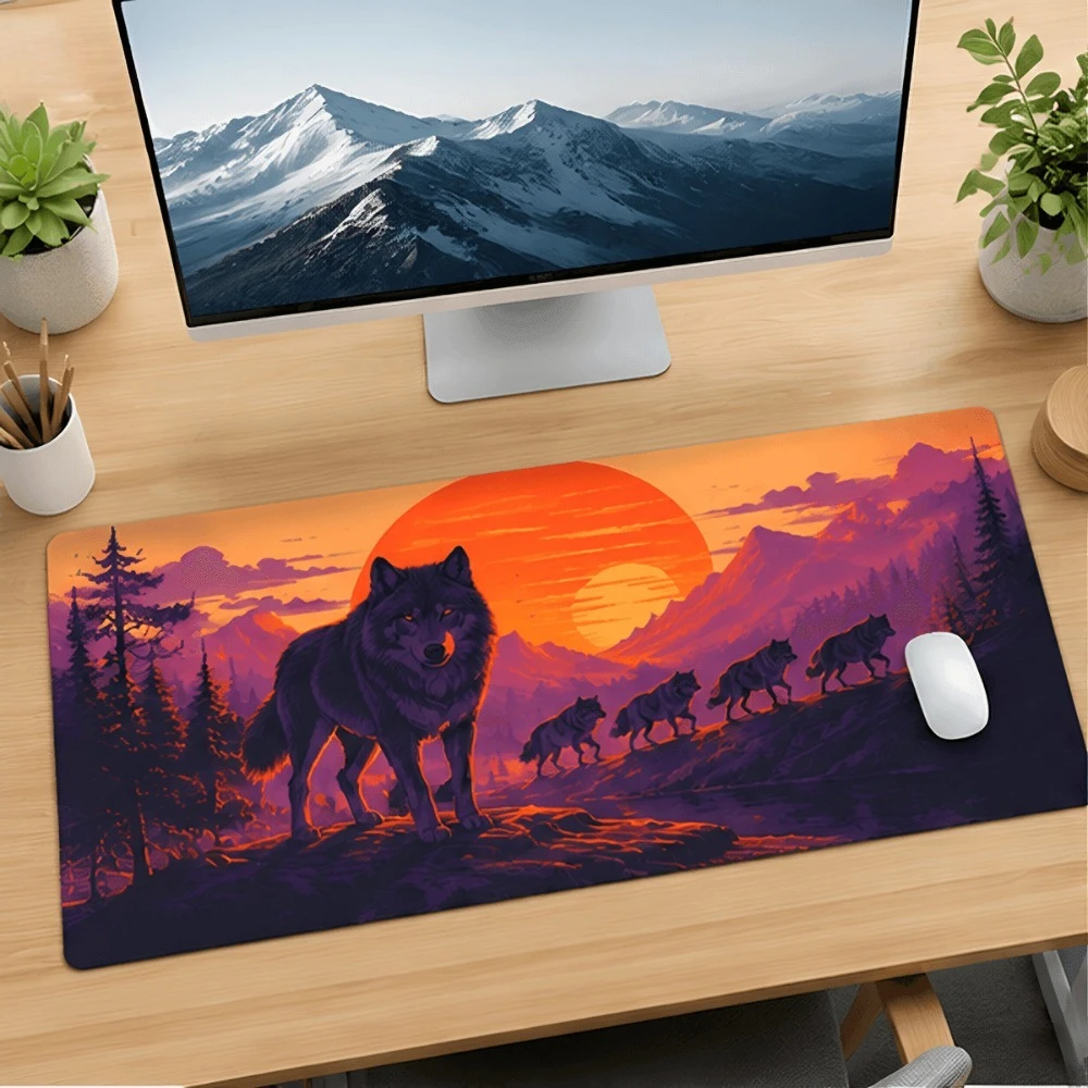 Wolf Sunset Mountain Print Simple Desk Cover suitable for large desktops of office and home computer users alfombrillas gaming