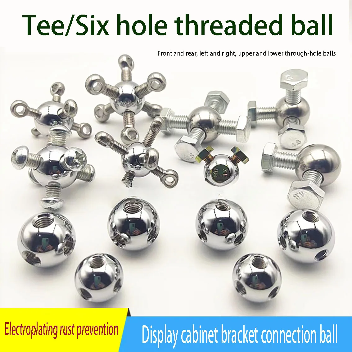 1PCS 20/25mm x M6/M8 Electroplated Stainless Steel Tee/six Hole Threaded Ball Display Cabinet Bracket Connection Ball