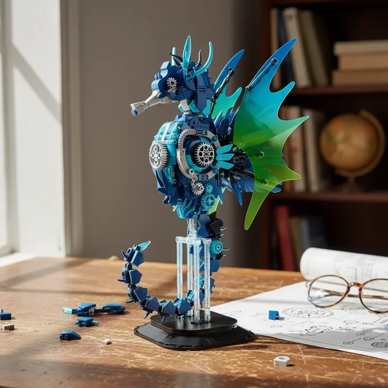 

DIY механическая модель морского конька, строительный комплект, океанское животное, MOC, сборка, кирпичи, игрушки для детей, подарки на день рождения, Хэллоуин, Рождество