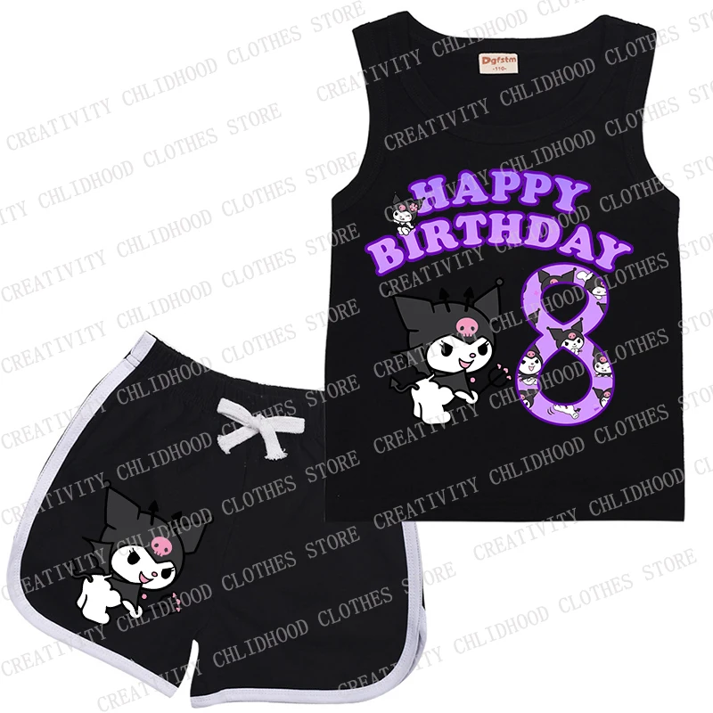 New Kuromis Children Sports Suit Birthday Number 123456789 10 11 12 Kids Girl Boy Vest & Shorts Casual Clothes Sleeveless Sets