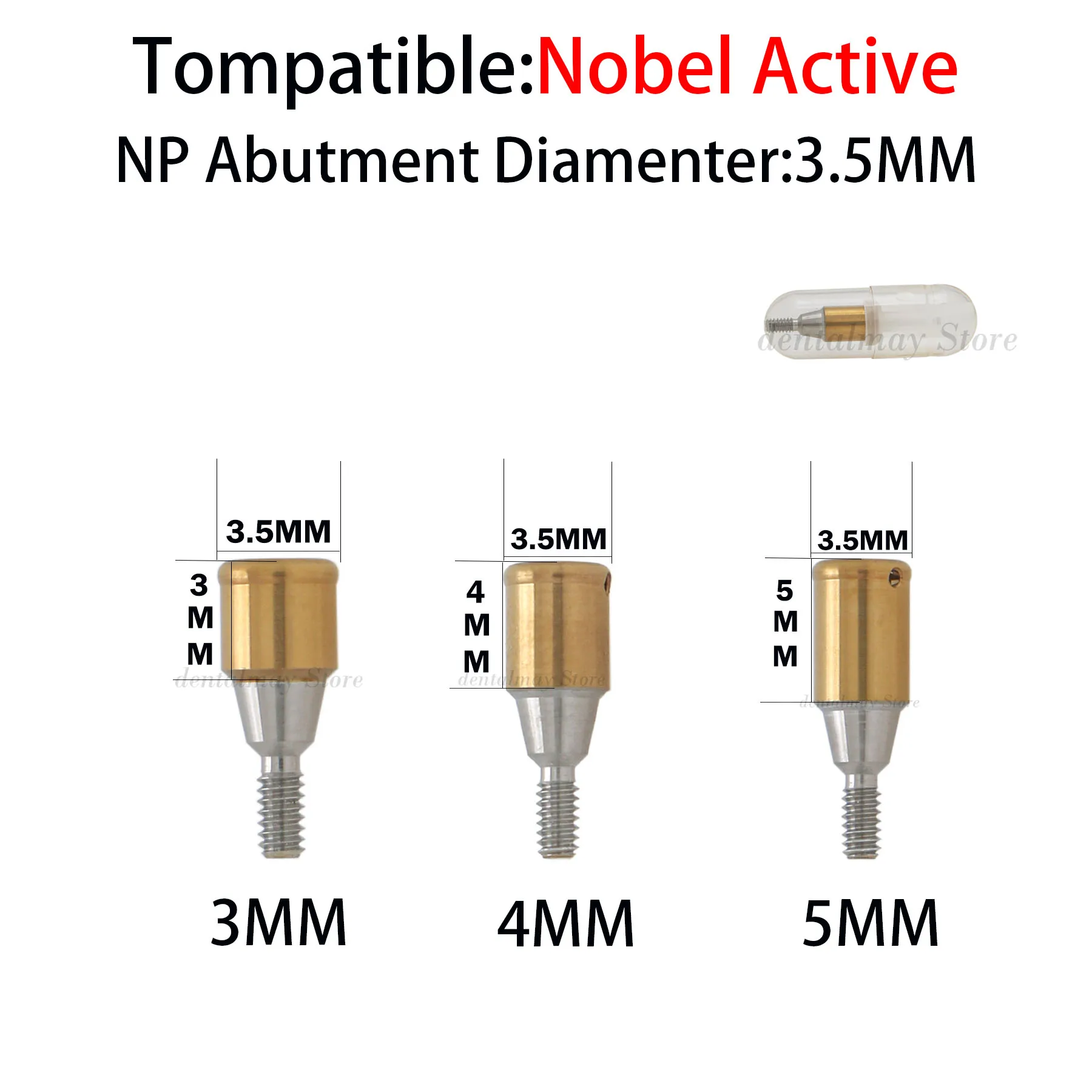 

Dental Implant Abutment for Nobel Active NP Ø3.5mm with 3mm 4mm 5mm Gum Height Ti-base