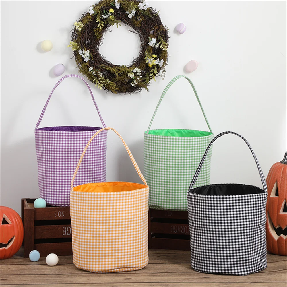 Plaid Halloween Baskets Trick Or Treat Bags For Kids Candy Gift Bucket Tote Bag Party Decoration Supplies