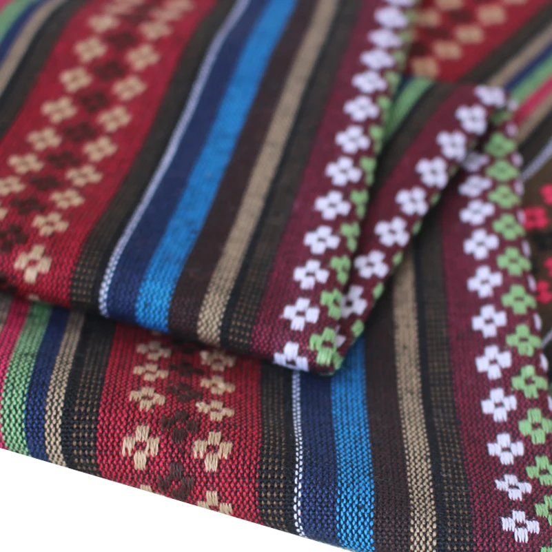 Bohemian Fabric Striped Jacquard Geometric Yarn Dyed Polyester Cotton Blend for Sewing Cape Turban by Half Meter