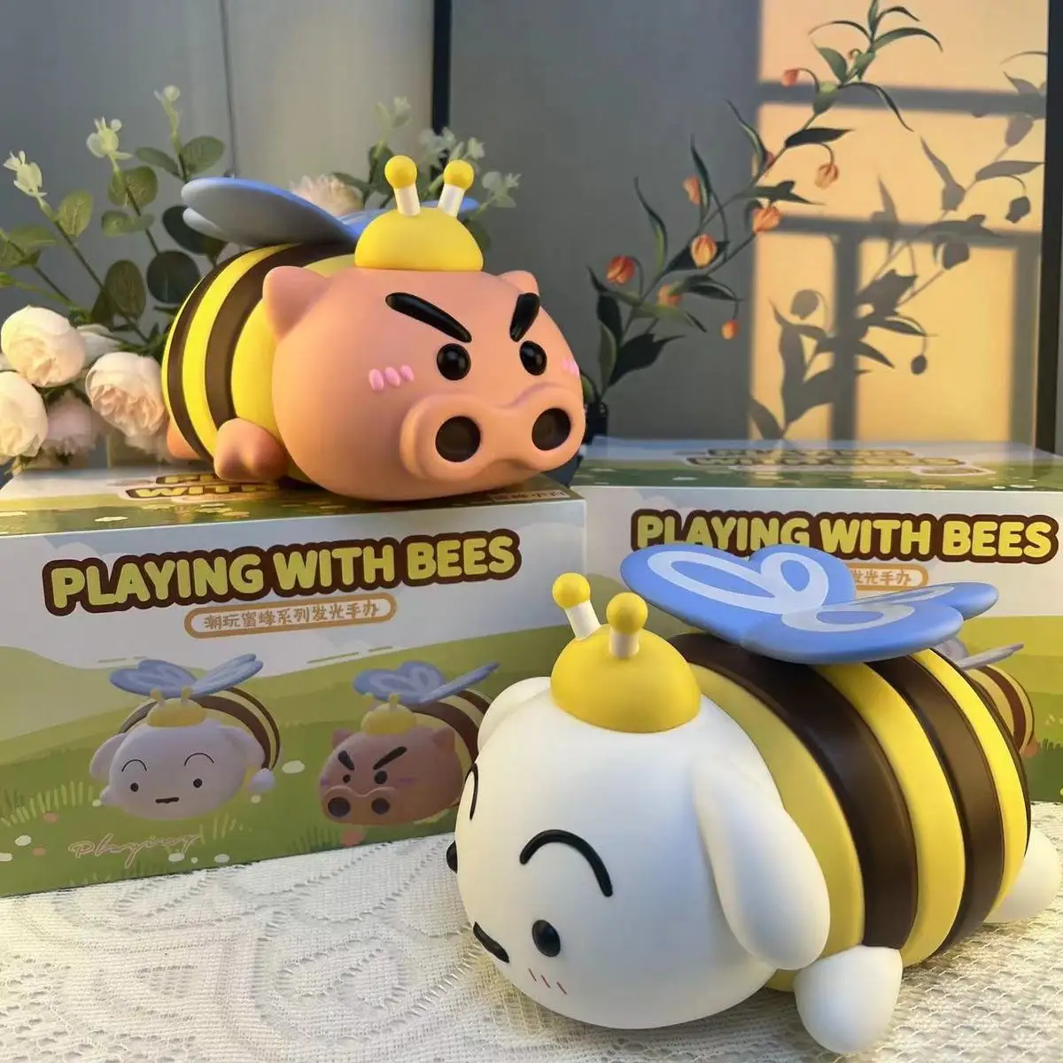 New Crayon Shin Chan Figure Bee Dress Up Shiro Pig Cute Desktop Ornaments Trendy Toys Bed Night Lights Dolls Xmas Gifts