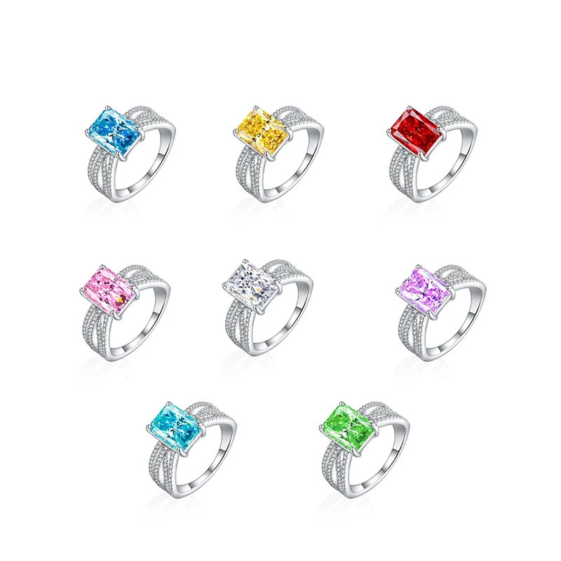 

High Quality 925 Sterling Silver Women's Engagement Wedding Ring Fine Jewelry Cubic Zirconia Eternity Band Trendy for Parties