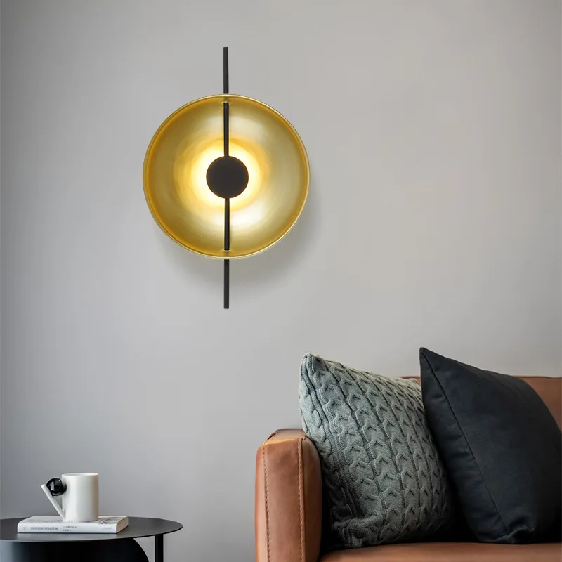 Postmodern Minimalist Circular Iron Wall Lamp Metallic Luster Background Wall Decor Study Living Room Entrance Staircase Bedroom