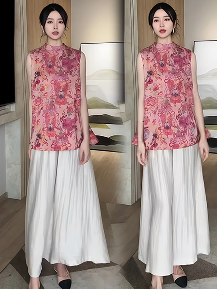 중국 슬레 패션 세트 여성용 와이드 레그 팬츠 투피스 수트 여름 신상 디자인 센세이션 엘레 퍼스널리티