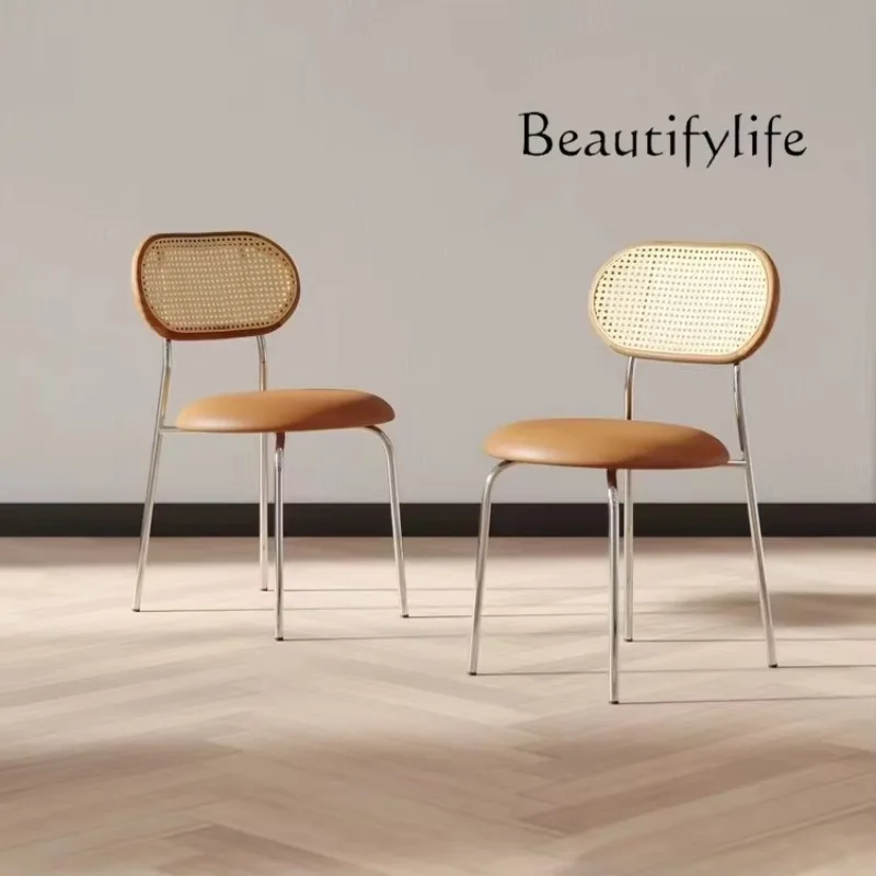 X35 Medieval Rattan Home Solid Wood Dining Chair Nordic Cafe Casual Designer Retro Restaurant Stool