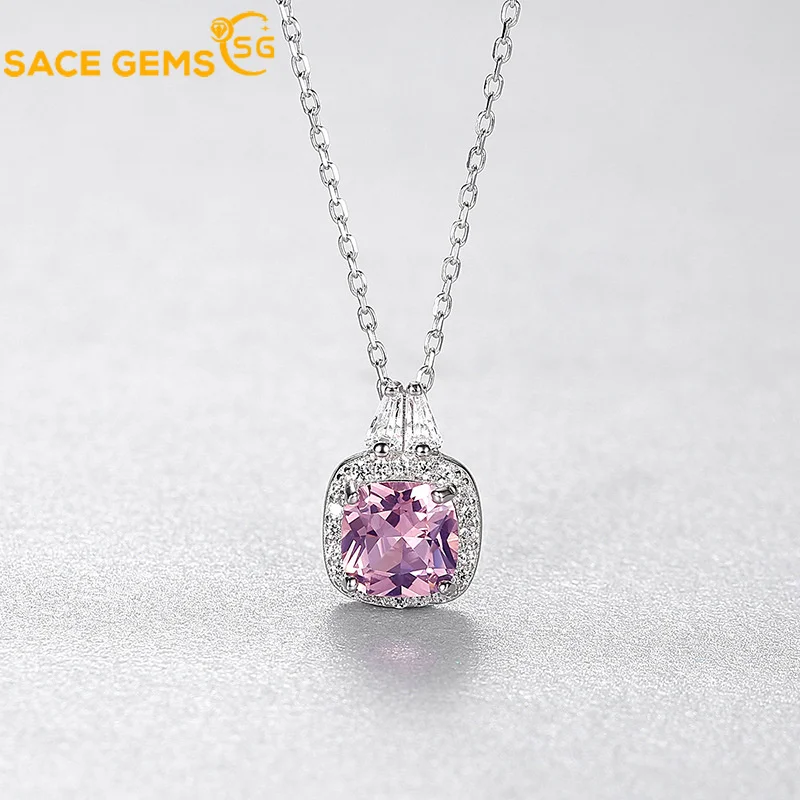 

SACE GEMS Sparkling Pink Zircon Pendant Necklace Elegant Wedding Engagement Party Jewelry for Women Valentine Day Present