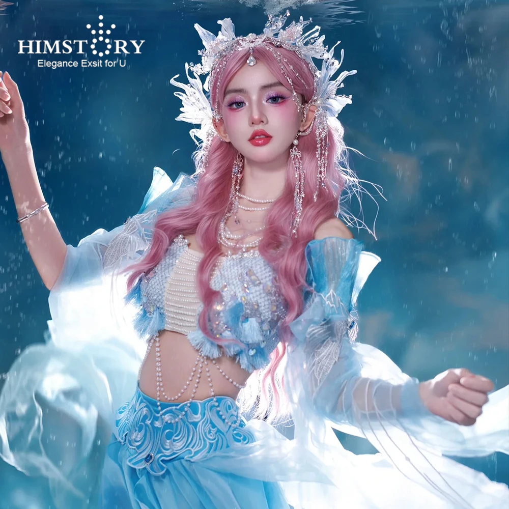 HIMSTORY Mermaid Princess Bride Wedding Dress Headdress Xiuhe Hanfu Hair Accessory Tassel Forehead Chain Crown Travel Photograph