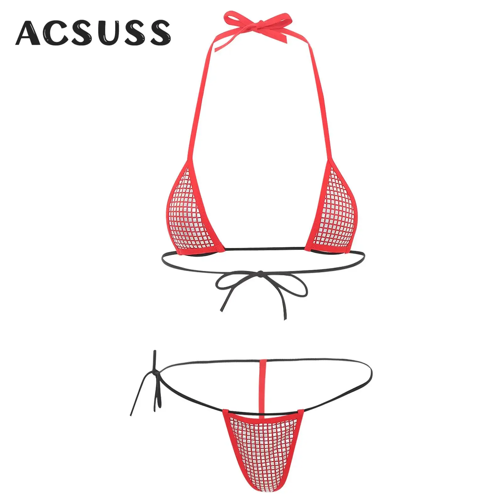 

Women Shiny Sequins Bikini Set Halter Bra Top with G-string Thong Tankini Micro Coverage Swimsuit Bathing Suit Pool Beach Wear