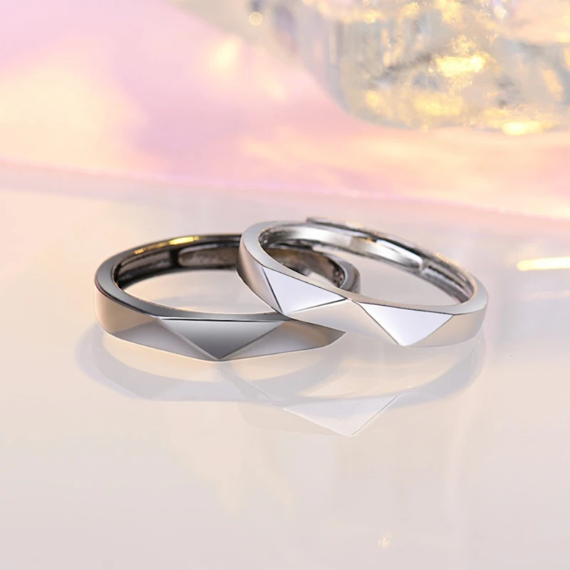 2x  Simple Couple Rings Set Ins Retro Creative Geometric Opening Adjustable Ring For Teen Girls Black White image 2