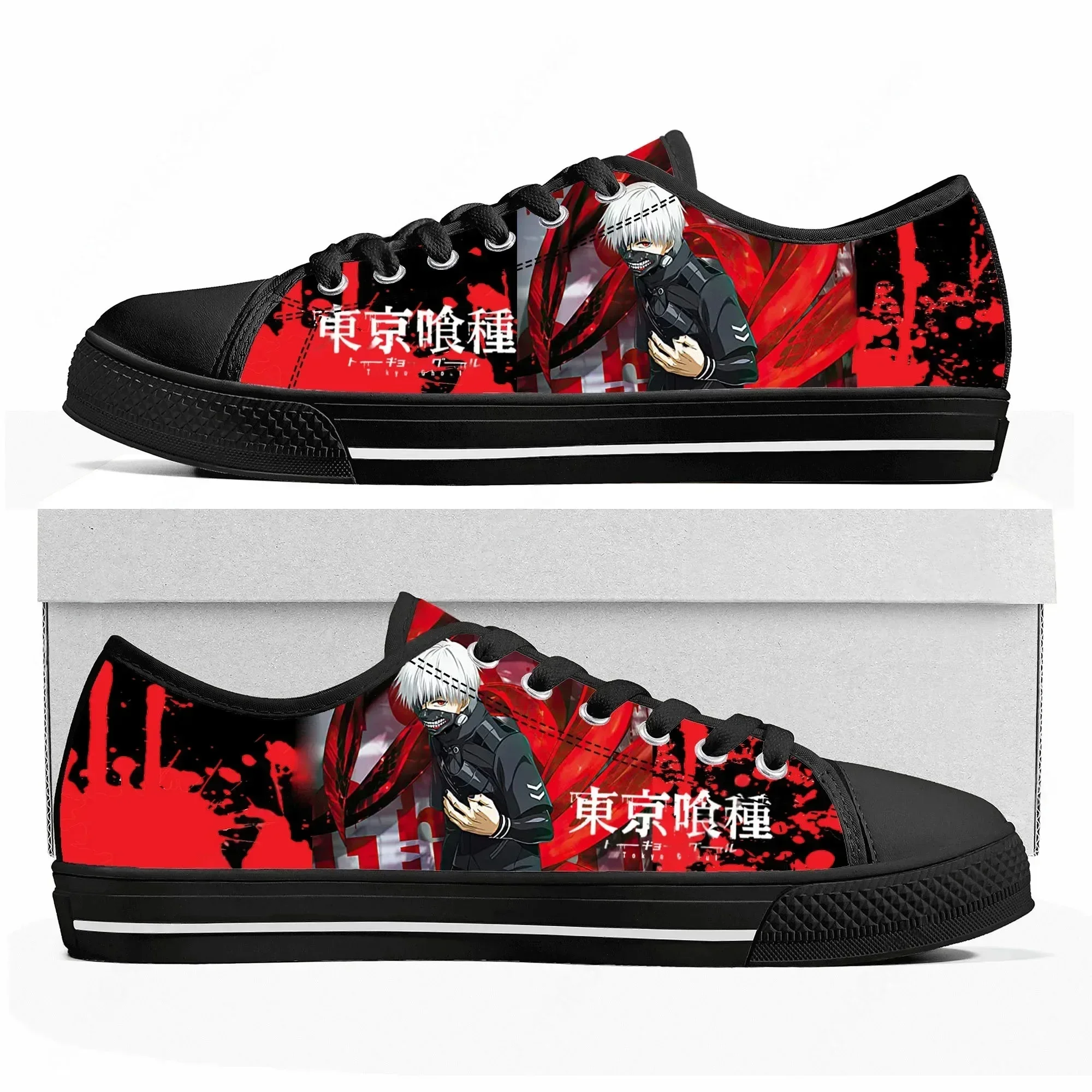 Japanese Anime Manga Ken Kaneki Tokyo Ghoul Low Top Sneakers Mens Womens Teenager Canvas Sneaker Casual Couple Shoes Custom Shoe
