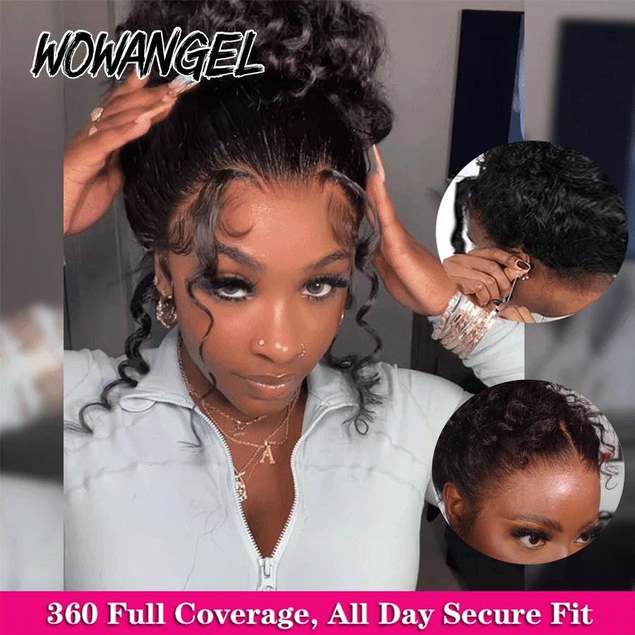 วิกผมแบบเต็มศีรษะ 360 องศา พร้อมเชือกผูกแบบซ่อน  ทำจากผมแท้  สายรัดแบบซ่อน  จุดต่อผมแบบฟอกสี  ลอนน้ำ  วิกผมลูกไม้ HD  พร้อมเชือกผูก