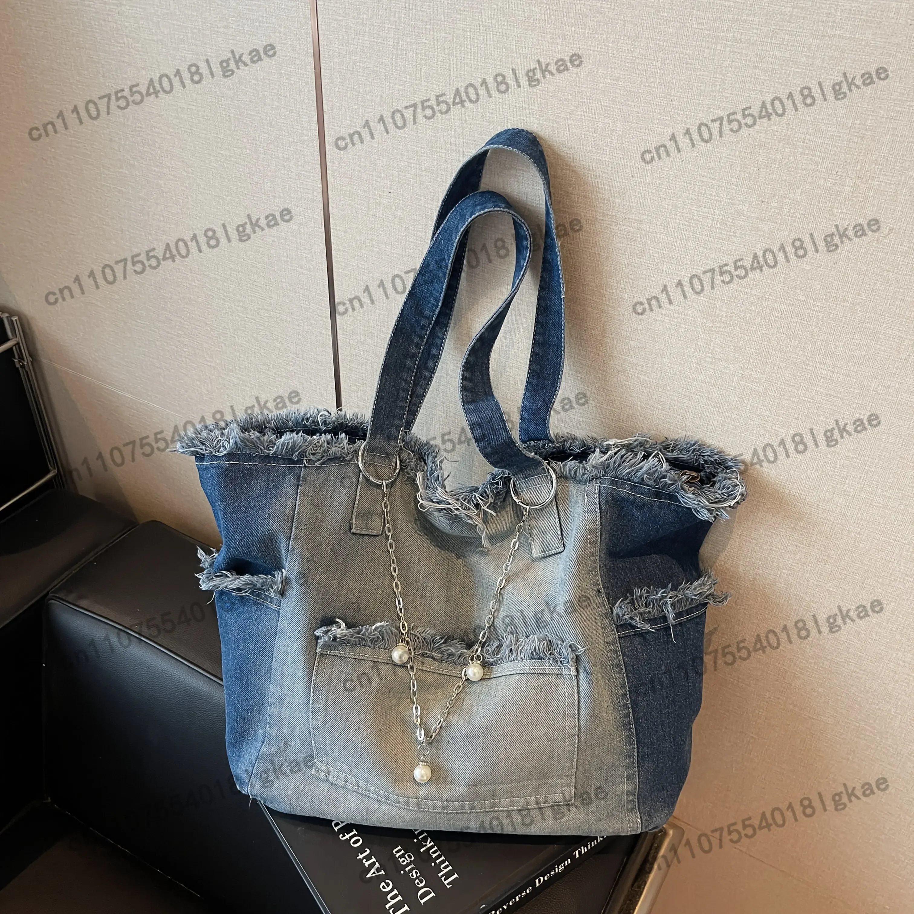 Bolso Tote para Mujer, Estilo Clásico Vaquero con Detalle de Flecos, Diseño Plegable Grande, Múltiples Bolsillos, Perfecto para Compras Diarias