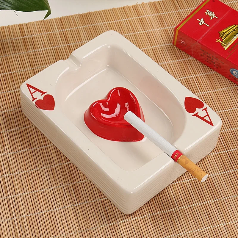 European Playing Card Red Heart Ashtray Art Ceramic Craft Decoration