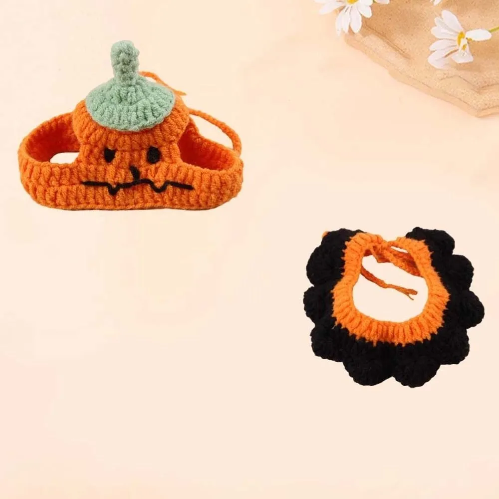 تنفس هالوين الحيوانات الأليفة ازياء الملابس شبح هالوين القط القبعات اليقطين الكرتون القط المنسوجة قبعة مريلة الوجه الديكور #3