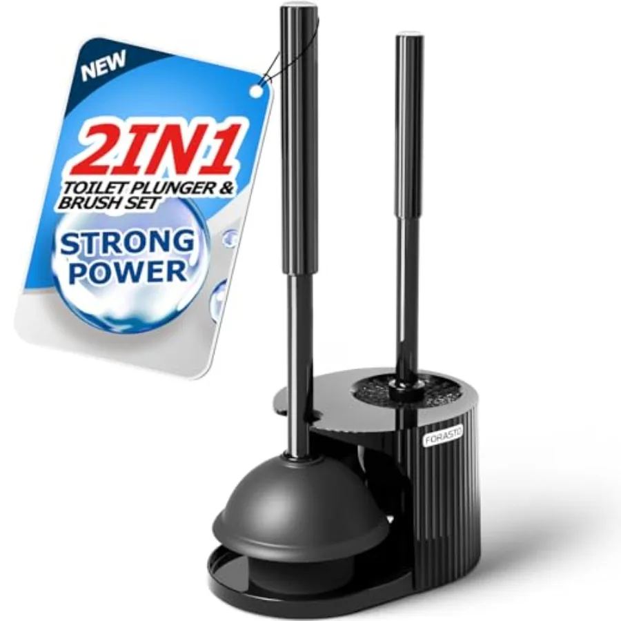 2in1 Toilet Brush and Plunger Set - Bathroom Bowl Holder Combo 21