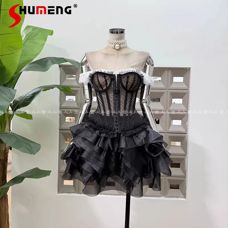 

Women 2026 Spring New Fashion Two-piece Sets Feminine Stylish Slim Design Vests Waist-tight Tube Tops Irregular Cake Skirt Sets