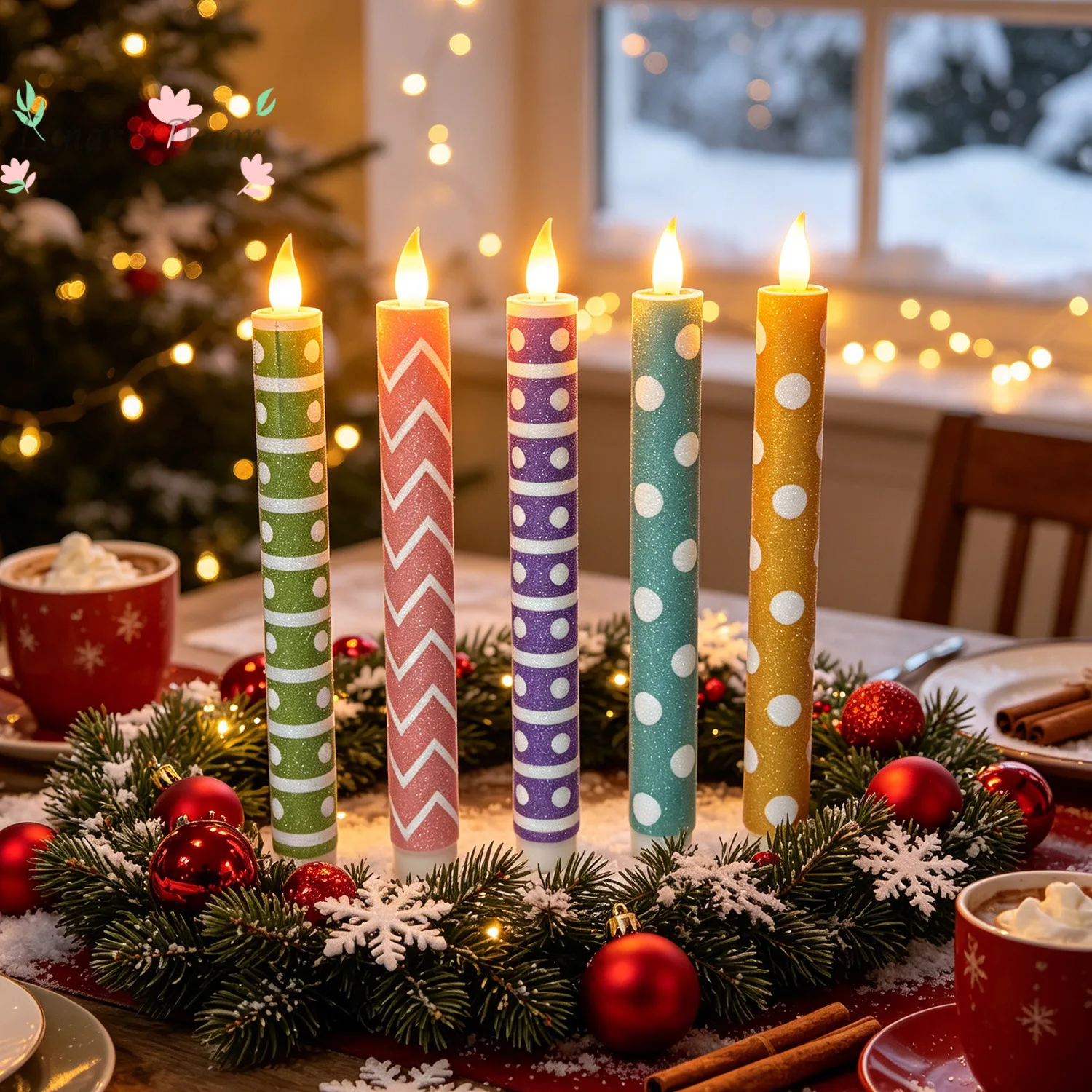 Electronic Candle Macaron Polka Dot Simulation Flame LED Long Pole Candle Remote Control Candle