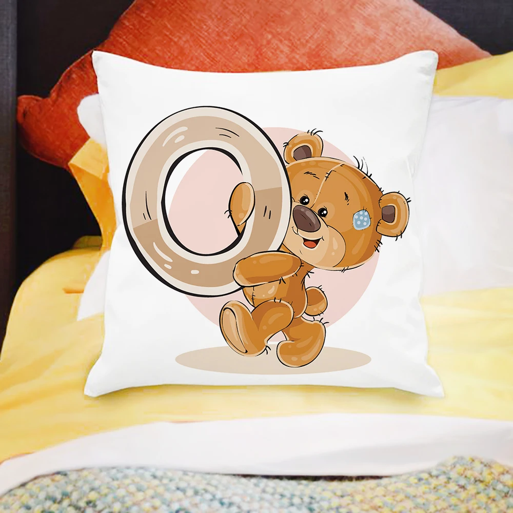 45x45cm oso de dibujos animados sofá decoración de la habitación de los niños lindo animal funda de almohada letra impresión funda de cojín