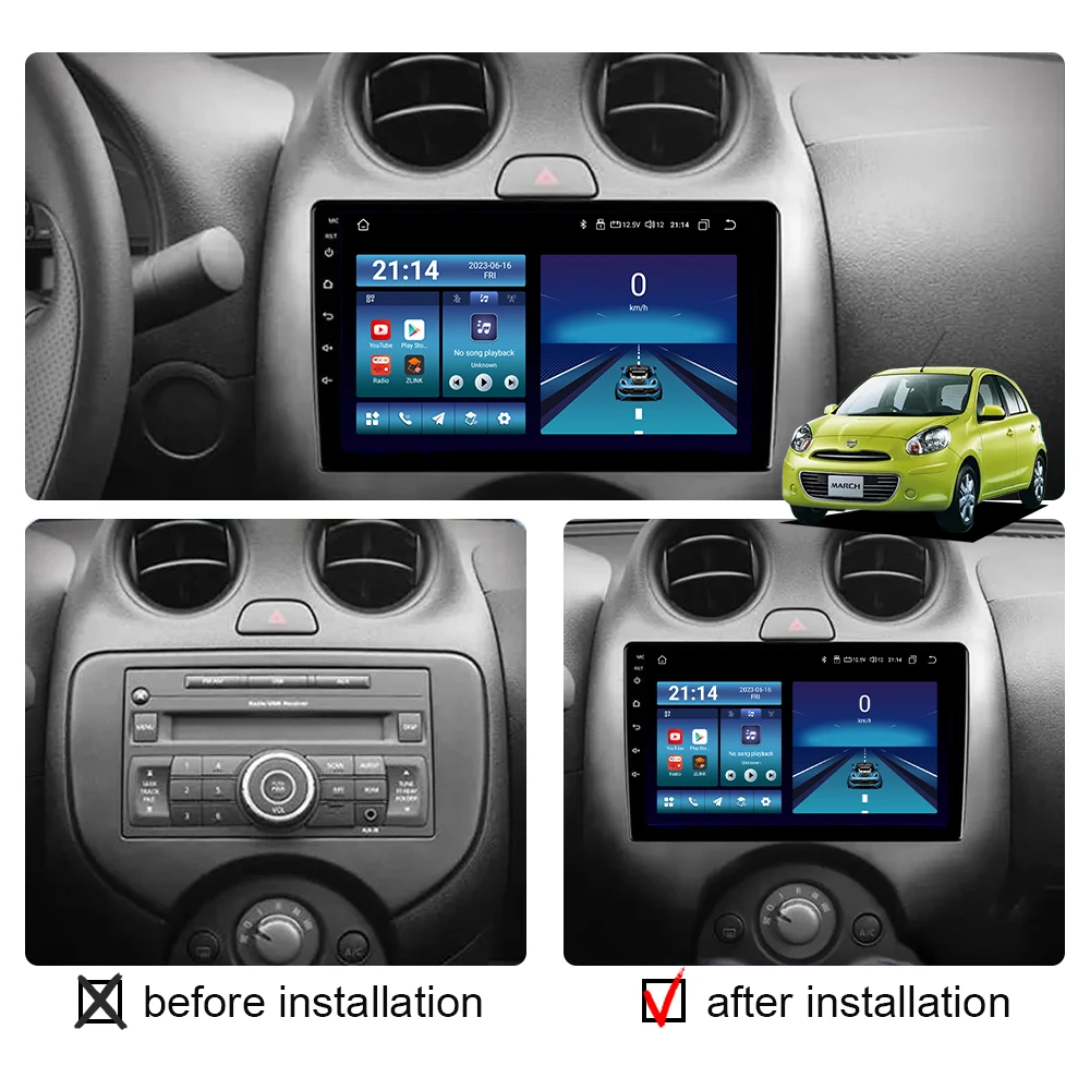 2din Android 14 Car Radio Multimedia Video Player For Nissan March Micra 2010 2011 2012 2013 Carplay Auto Stereo GPS Navigation