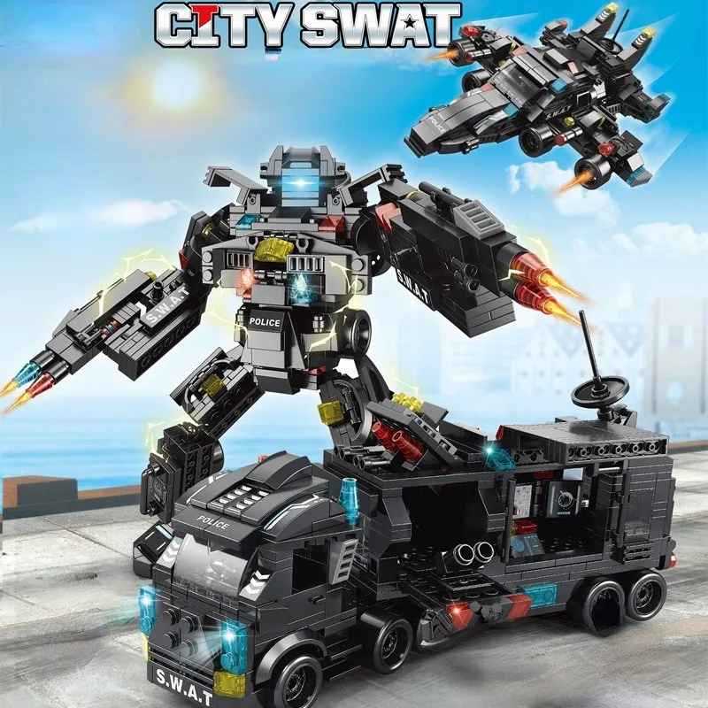 متوافق مع Lego 585 قطعة مركز شرطة المدينة SWAT شاحنة سيارة اللبنات لتقوم بها بنفسك لعب للأولاد هدايا الأطفال