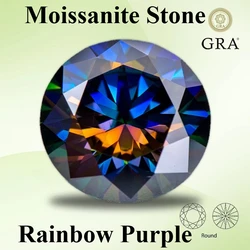Moissanit-Edelstein, Regenbogen, lila, runder Schliff, im Labor gezüchteter Diamant für DIY-Frauen, Schmuck, Ringe, Ohrringe, Herstellung mit GRA-Zertifikat