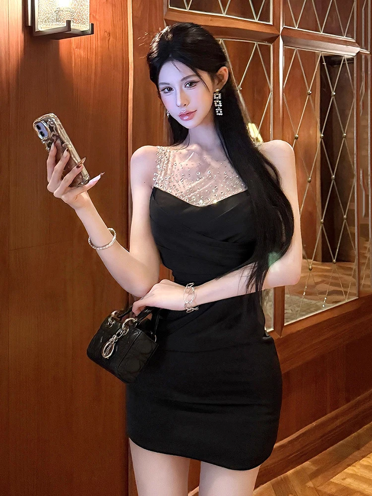 REDDACHiC-vestido de fiesta con apliques de diamantes para mujer, minivestido Sexy con puntadas de malla, fruncido, ceñido al cuerpo, ropa Formal de cóctel de cumpleaños