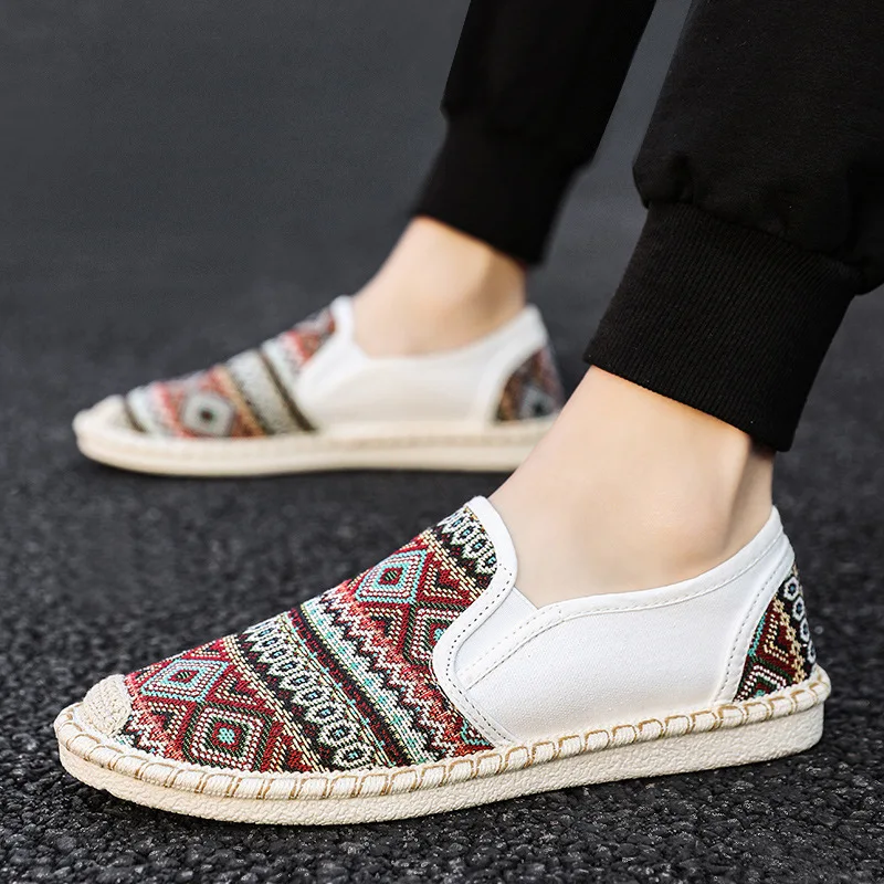 Classic Ethnic Stylish Summer White Men Fisherman Shoes Low-cut Breathable Linen Open Shoes Men Casual Flats Men\'s Loafers 2022