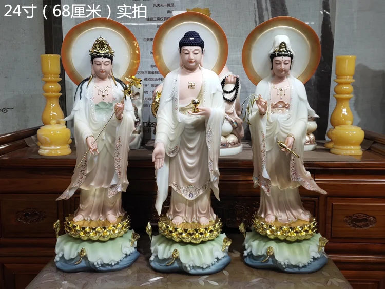 A set 3P high grade Buddha God statue HOME shrine Buddhism XI FANG SANSHENG jade Guan yin Amitabha Mahasthamaprapta