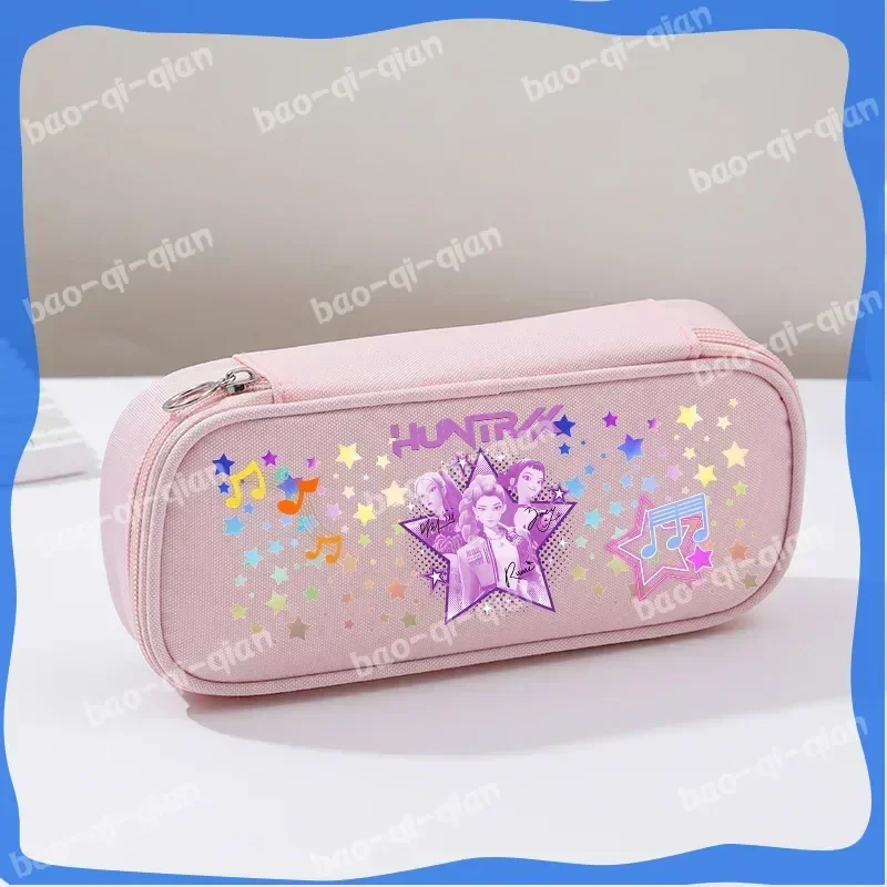 kpop Demon Hunters Oxford Cloth Student Pencil Box Lumi Mila Hunter Multi-layer Pencil Bag Pink Blue Black Whit - view 2