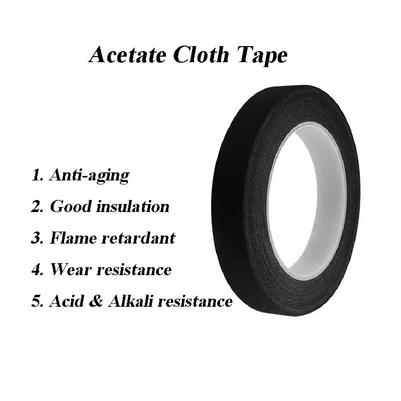 1 חתיכה אצטט קלטת הזדקנות עמיד חיווט לרתום קלטת בידוד סרט תחזוקה קל לקרוע בד אצטט שחור אצטט בד נייר דבק